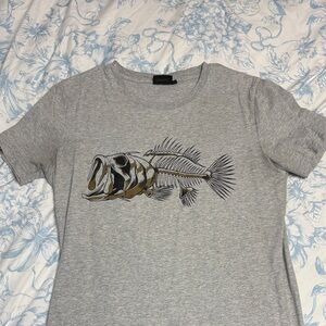 Gray T-Shirt with Fish Skeleton Design